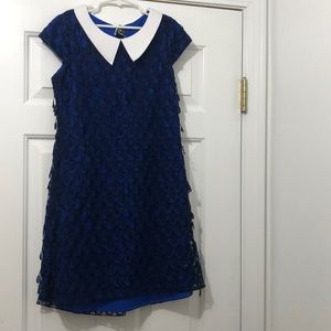 Classic blue girls dress with white collar.